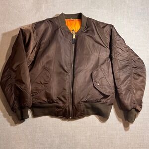 Vintage USAF MA-1 Flight Jacket Brown Bomber Orange Lining Size  Medium